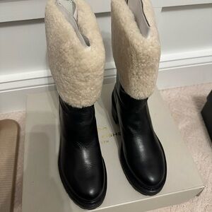 Marc Fisher Black and Cream Winter Rain Boots